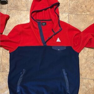 HUF Red and Navy Fleece Hoodie